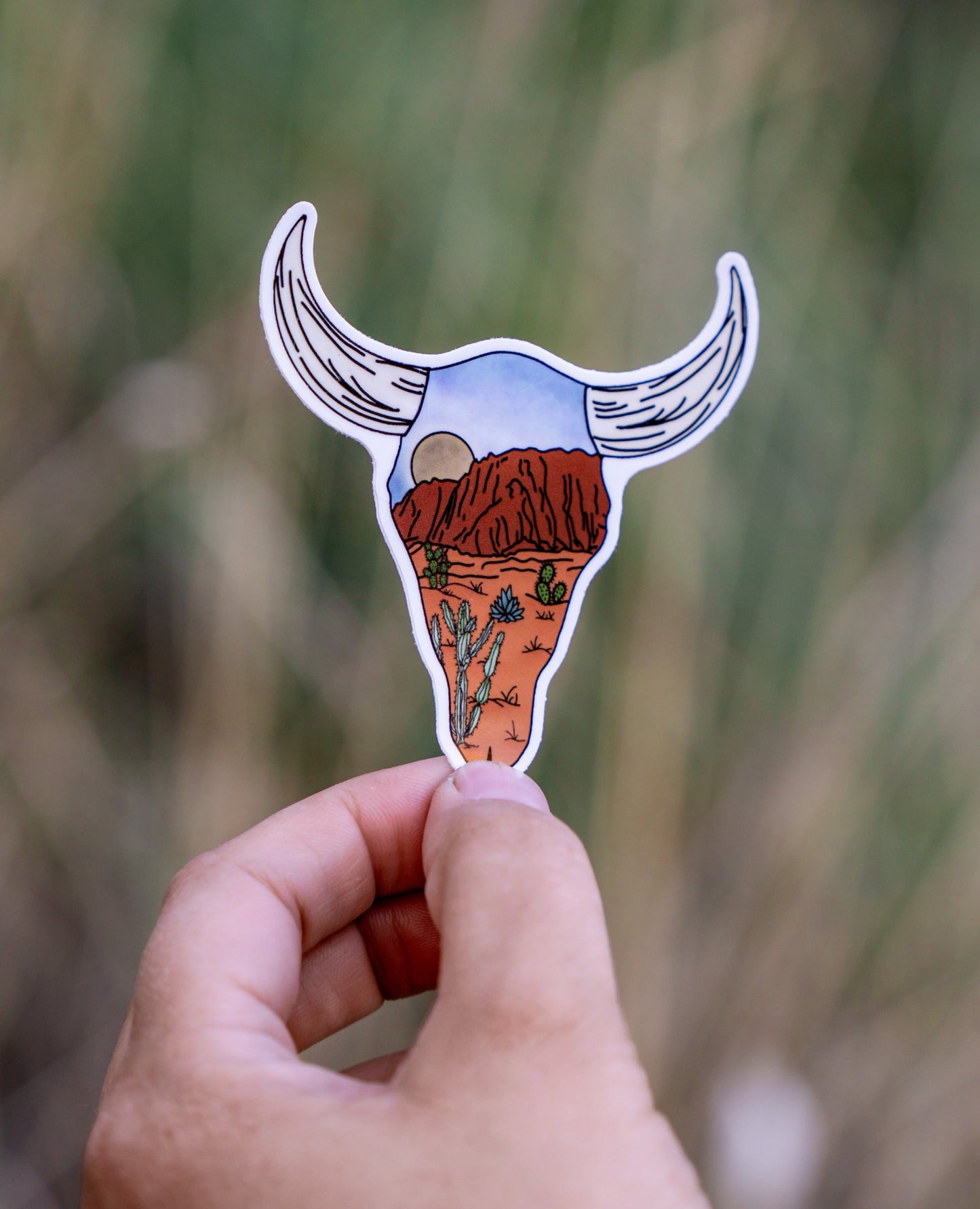 Desert Scene Cow Skull Sticker