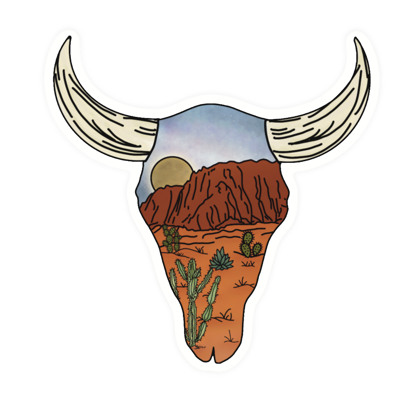 Desert Scene Cow Skull Sticker